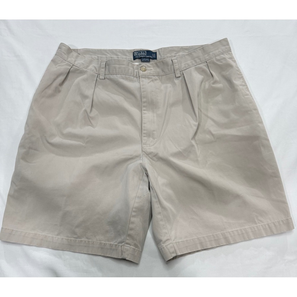 Polo Ralph Lauren Tyler Short Mens 40 Khaki Tan Pleated Cotton Chino Shorts